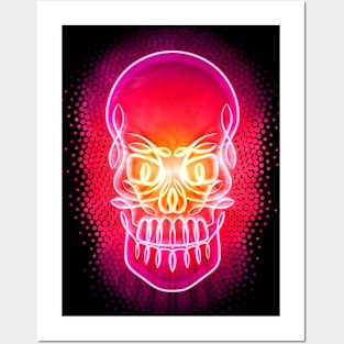 Psychedelic Celtic Neon Glowing Skull Posters and Art